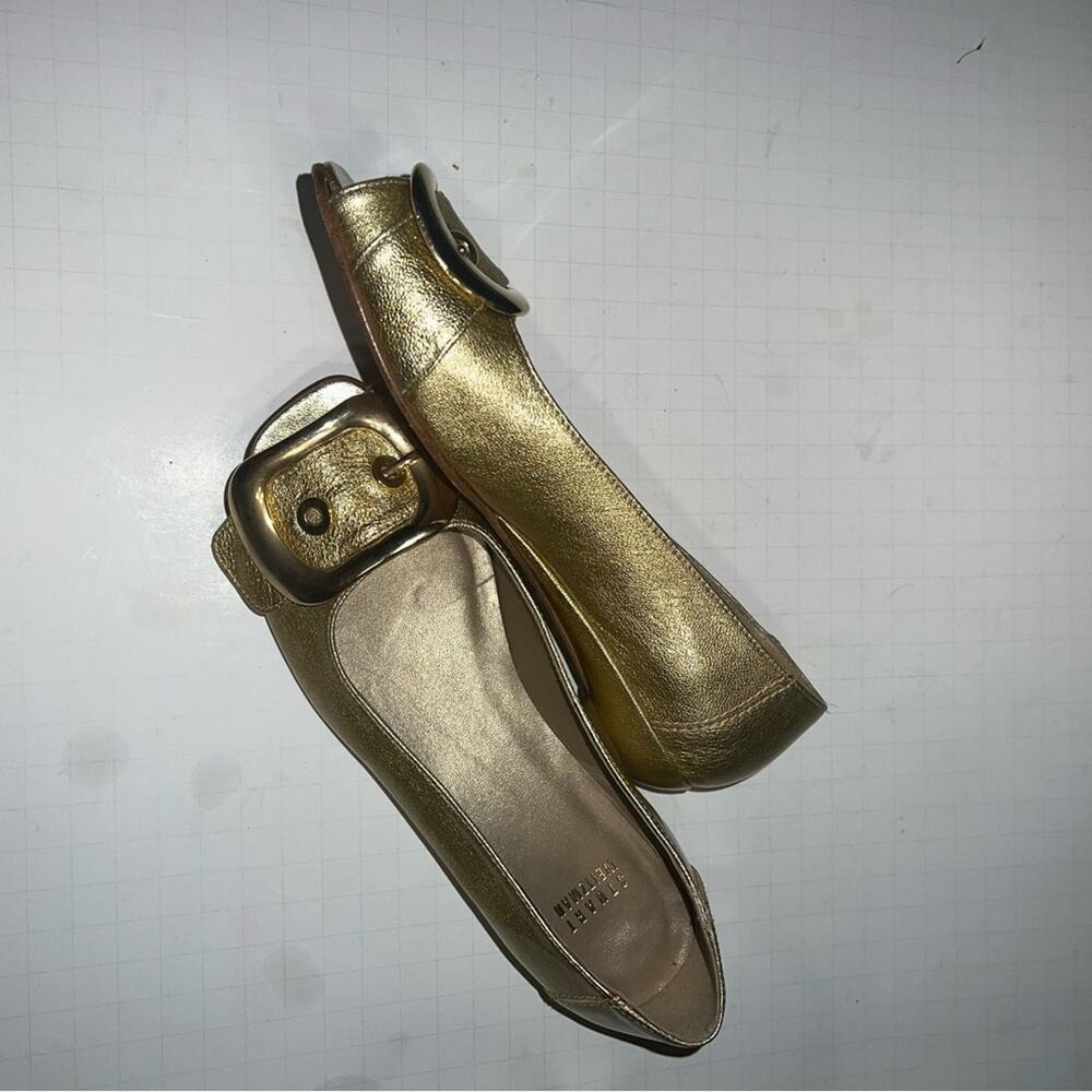 Stuart Weitzman Gold Mini Wedge Open Toed Shoes 5… - image 5